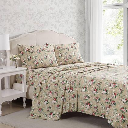 Imagem de Conjunto de lençóis Laura Ashley Ashfield Bege Algodão Percal Queen