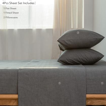 Imagem de Conjunto de lençóis MooMee, algodão lavado, como Dark Grey Queen