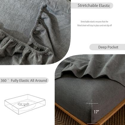 Imagem de Conjunto de lençóis MooMee, algodão lavado, como Dark Grey Queen