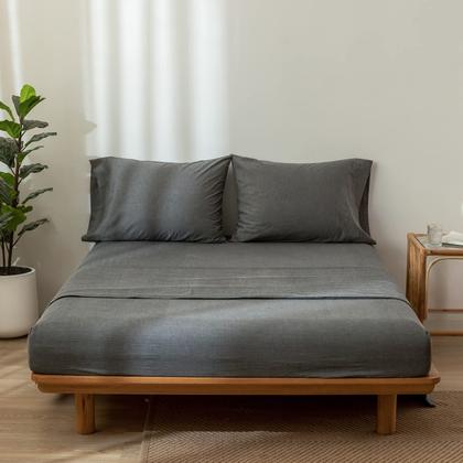 Imagem de Conjunto de lençóis MooMee, algodão lavado, como Dark Grey Queen