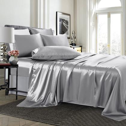Imagem de Conjunto de lençóis TREELY Satin, 6 peças King Size, cinza prateado