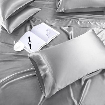 Imagem de Conjunto de lençóis TREELY Satin, 6 peças King Size, cinza prateado