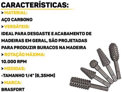 Imagem de Conjunto De Limas Rotativas Para Desbaste E Acabamento Em Madeira 1/4 Polegadas 