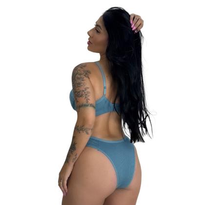 Imagem de Conjunto de Lingerie com Bojo Tecido Canelado com Detalhe em Renda - c13 NÁDIA