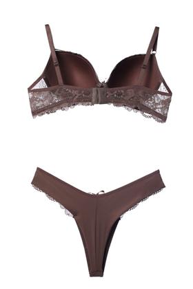 Imagem de Conjunto de Lingerie Com Renda Feminino Sutiã Com Bojo Calcinha Tipo Fio Dental Tecido Duplo Detalhe
