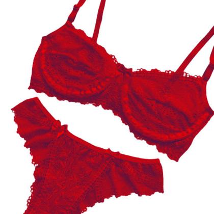 Imagem de Conjunto De Lingerie Feminino Moda Íntima Com Arco De Renda Calcinha E Sutiã Linha Noite Sem Bojo