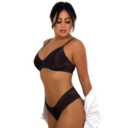 Imagem de Conjunto De Lingerie Feminino Moda Íntima Com Arco De Renda Calcinha E Sutiã Linha Noite Sem Bojo