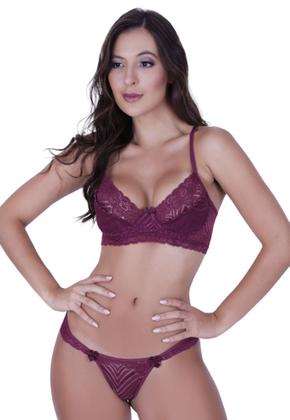 Imagem de Conjunto de Lingerie Meia Taça Sem Bojo Renda com Aro - MILEIDE