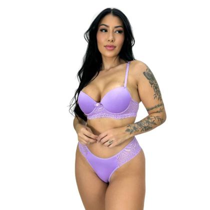 Imagem de Conjunto de Lingerie Sutiã e Calcinha Liso com detalhes em Renda - c5 GISELE