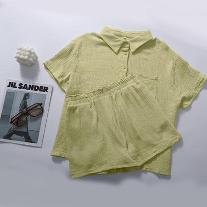 Imagem de Conjunto de linho Flygo feminino casual de 2 peças, conjunto de pijama de praia