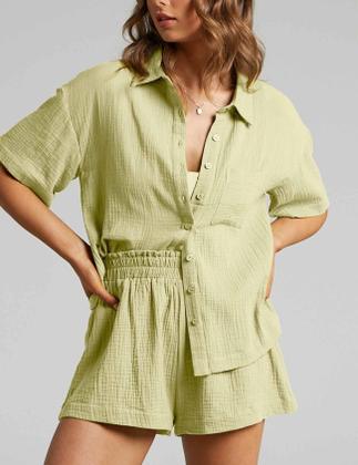 Imagem de Conjunto de linho Flygo feminino casual de 2 peças, conjunto de pijama de praia