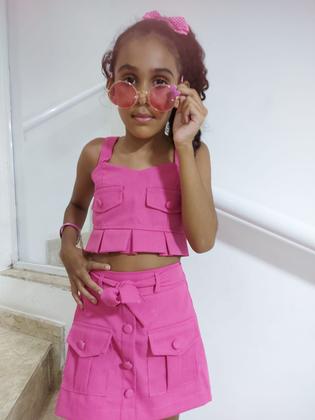 Imagem de Conjunto de Linho Infantil Shorts Saia e Blusa Regata