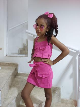 Imagem de Conjunto de Linho Infantil Shorts Saia e Blusa Regata