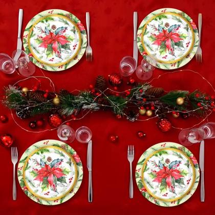 Imagem de Conjunto De Louças De Papel Descartáveis Com Padrão De Flores Vermelhas, Pratos, Copos E Guardanapos