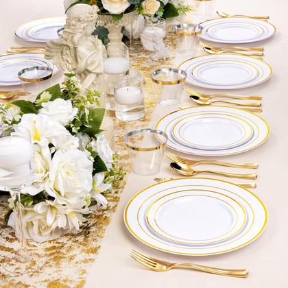 Imagem de Conjunto de louças descartáveis BuCla branco/dourado 300 unidades para 50 convidados
