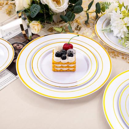 Imagem de Conjunto de louças descartáveis BuCla branco/dourado 300 unidades para 50 convidados