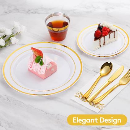 Imagem de Conjunto de louças Goodluck 350 peças para 50 convidados com borda dourada