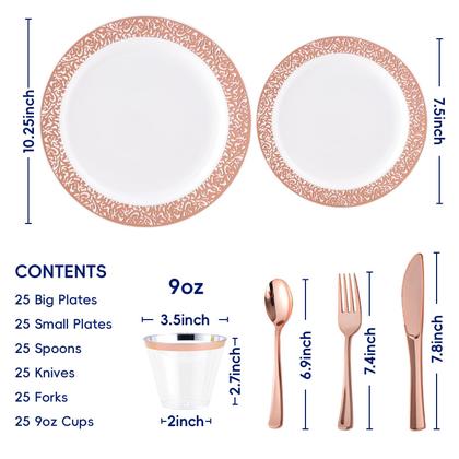 Imagem de Conjunto de louças JOLLY CHEF Rose Gold 150 unidades para 25 convidados