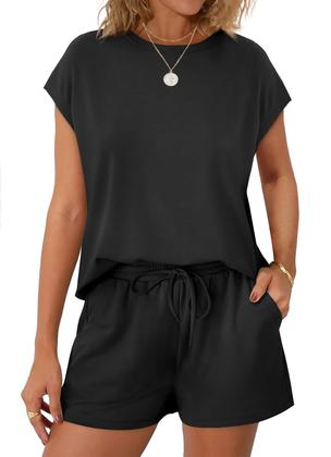 Imagem de Conjunto de lounge feminino WIHOLL Summer, 2 peças, preto S