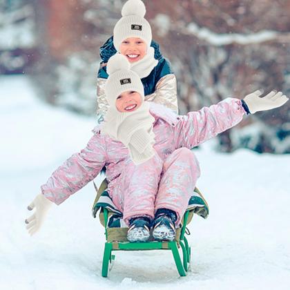 Imagem de Conjunto de luvas de cachecol com gorro de inverno para crianças de 2 a 7 anos