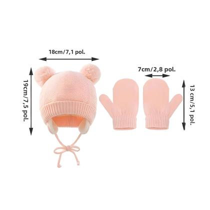 Imagem de Conjunto de Luvas e Gorro de Malha para Bebês - Cores Sólidas - Ideal para Outono/Inverno