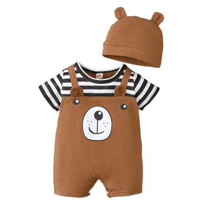 Imagem de Conjunto De Macacão Listrado De Urso De Pelúcia Para Bebê Recém-Nascido Com Chapéu, Macacão De Verão