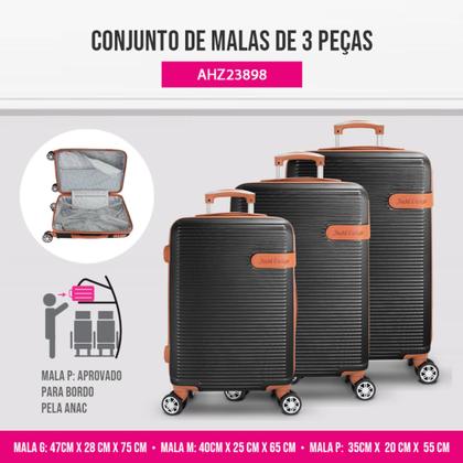 Imagem de Conjunto de Malas 3 Peças Premium Preto - Jacki Design