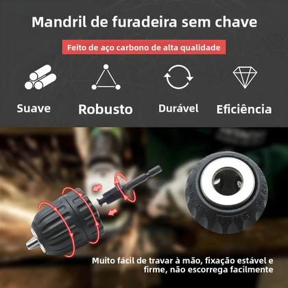 Imagem de Conjunto De Mandril Sem Chave De 0.8mm-10mm Com Adaptador De Encaixe Rápido Hexagonal 3/8-24UNF Para