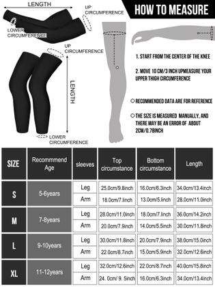 Imagem de Conjunto de mangas de compressão para braços e pernas para crianças de 3 a 9 anos