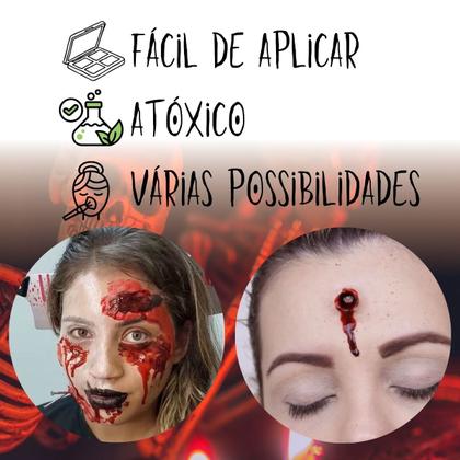 Imagem de Conjunto de Maquiagem de Halloween com Prótese de Vermes pra Machucado Ferida