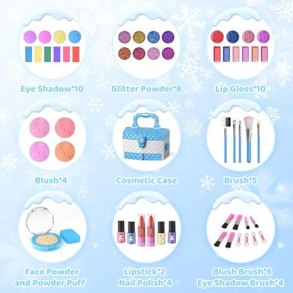 Imagem de Conjunto de maquiagem PERRYHOME Kids Frozen Blue lavável 56 unidades de 3 a 12 anos