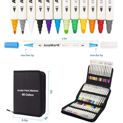 Imagem de Conjunto de marcadores de tinta acrílica AnyMark de 48 cores com ponta dupla