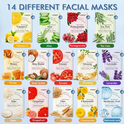 Imagem de Conjunto de máscaras faciais KONEUK, pacote com 126 produtos para a pele com 14 ingredientes