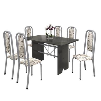 Imagem de Conjunto de Mesa 140x75cm Tampo Ardósia com 6 Cadeiras Lavínea Preto/Martelado Pérola/Arabesco