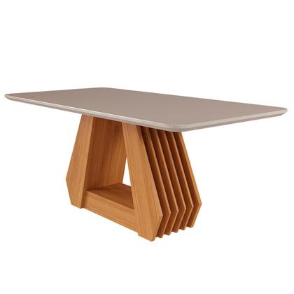 Imagem de Conjunto de Mesa 160 com 6 Cadeiras de Madeira Maciça MDF e Linho Bege para Sala de Jantar Mesa Retangular Tampo de Vidro Temperado