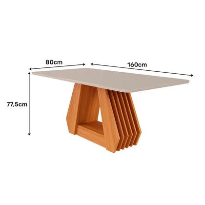 Imagem de Conjunto de Mesa 160 com 6 Cadeiras de Madeira Maciça MDF e Linho Bege para Sala de Jantar Mesa Retangular Tampo de Vidro Temperado
