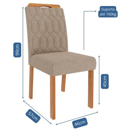 Imagem de Conjunto de Mesa 160 com 6 Cadeiras de Madeira Maciça MDF e Linho Bege para Sala de Jantar Mesa Retangular Tampo de Vidro Temperado
