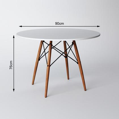 Imagem de Conjunto de Mesa 4 Cadeiras Pretas Eames Dkr 90 Cm Base Madeira Tampo Branco