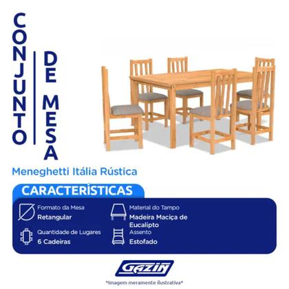 Imagem de Conjunto de Mesa 6 Cadeiras Tampo Madeira Itália Rústica Meneghetti