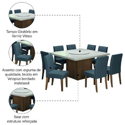 Conjunto De Mesa 8 Cadeiras Tampo Giratório Amsterdã Cedro - Movale Imagem de Conjunto De Mesa 8 Cadeiras Tampo Giratório Amsterdã Cedro