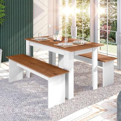 Imagem de Conjunto de Mesa Com 2 Bancos 135 x 75 cm Primor Branco Natura Zanzini