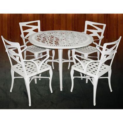 Imagem de Conjunto De Mesa Com 4 Cadeiras Aluminio Fundido + Guarda Sol Branco