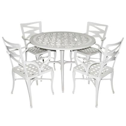 Imagem de Conjunto De Mesa Com 4 Cadeiras Aluminio Fundido + Guarda Sol Branco