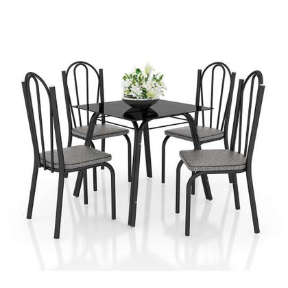 Imagem de Conjunto de Mesa com 4 Cadeiras Lotus Preto Fosco com Platina