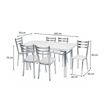 Imagem de Conjunto de Mesa com 6 Cadeiras Erica Prata e Branco