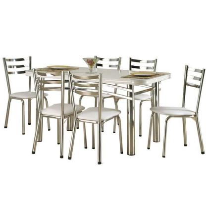Imagem de Conjunto de Mesa com 6 Cadeiras Erica Prata e Branco