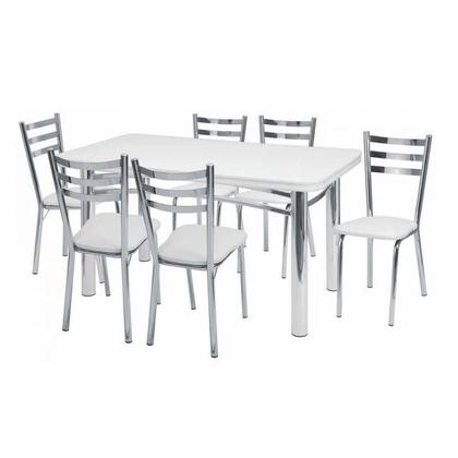 Imagem de Conjunto de Mesa com 6 Cadeiras Erica Prata e Branco