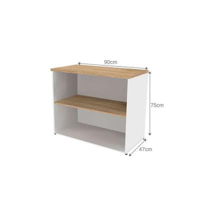 Conjunto de Mesa com Estante e 3 Prateleiras Siena Branco e Carvalho Mel - Bramov Imagem de Conjunto de Mesa com Estante e 3 Prateleiras Siena Branco e Carvalho Mel