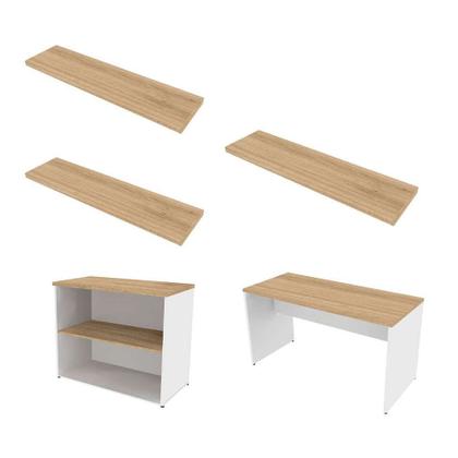 Conjunto de Mesa com Estante e 3 Prateleiras Siena Branco e Carvalho Mel - Bramov Imagem de Conjunto de Mesa com Estante e 3 Prateleiras Siena Branco e Carvalho Mel