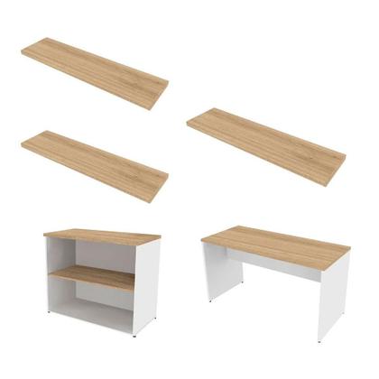 Imagem de Conjunto de Mesa com Estante e 3 Prateleiras Siena Branco e Carvalho Mel
